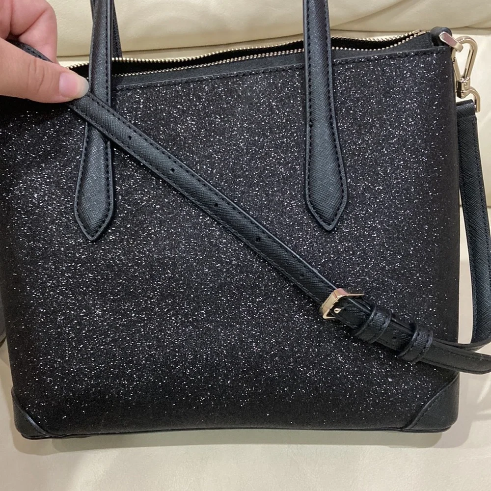 Kate Spade Black Glitter Sparkle Shimmy Fabric Satchel Purse Bag - Picture 10 of 13